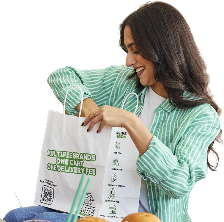 ATE Rewards member with multi-brand delivery bag